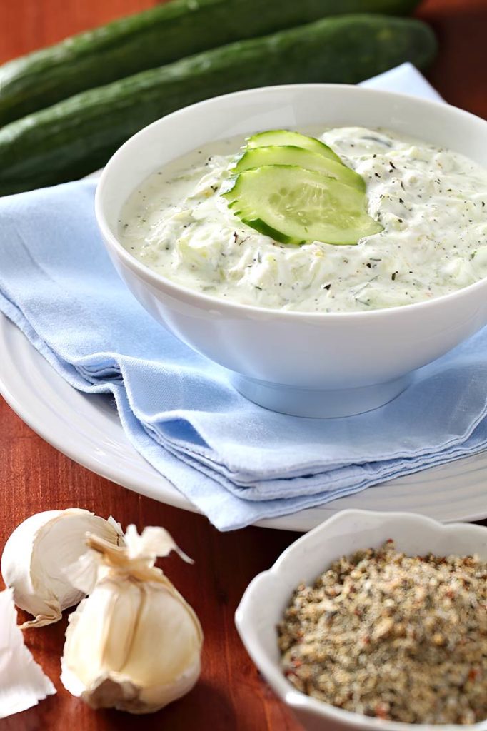 A refreshing and creamy yogurt-based salad made with cucumbers, garlic, and fresh herbs, perfect as a side dish or dip.