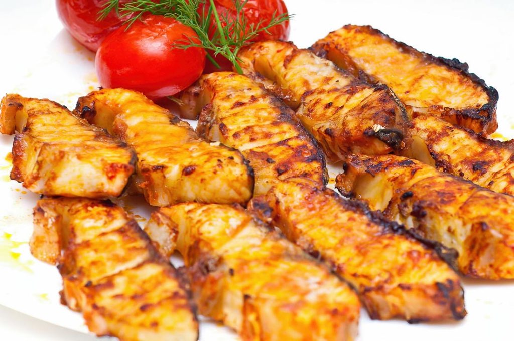 Grilled Sturgeon on a Skewer: Two Ways