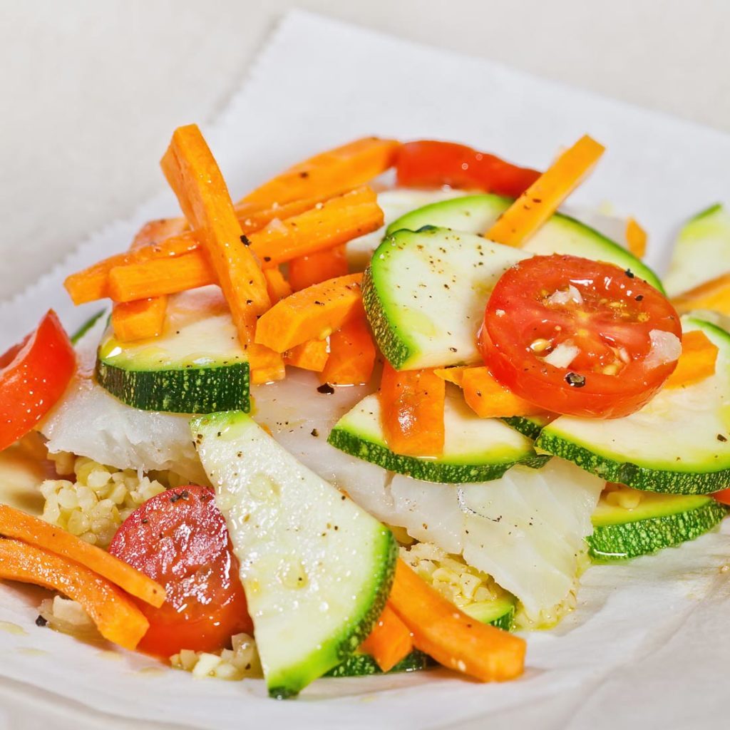 Asian-Inspired Hake en Papillote with Steamed Vegetables