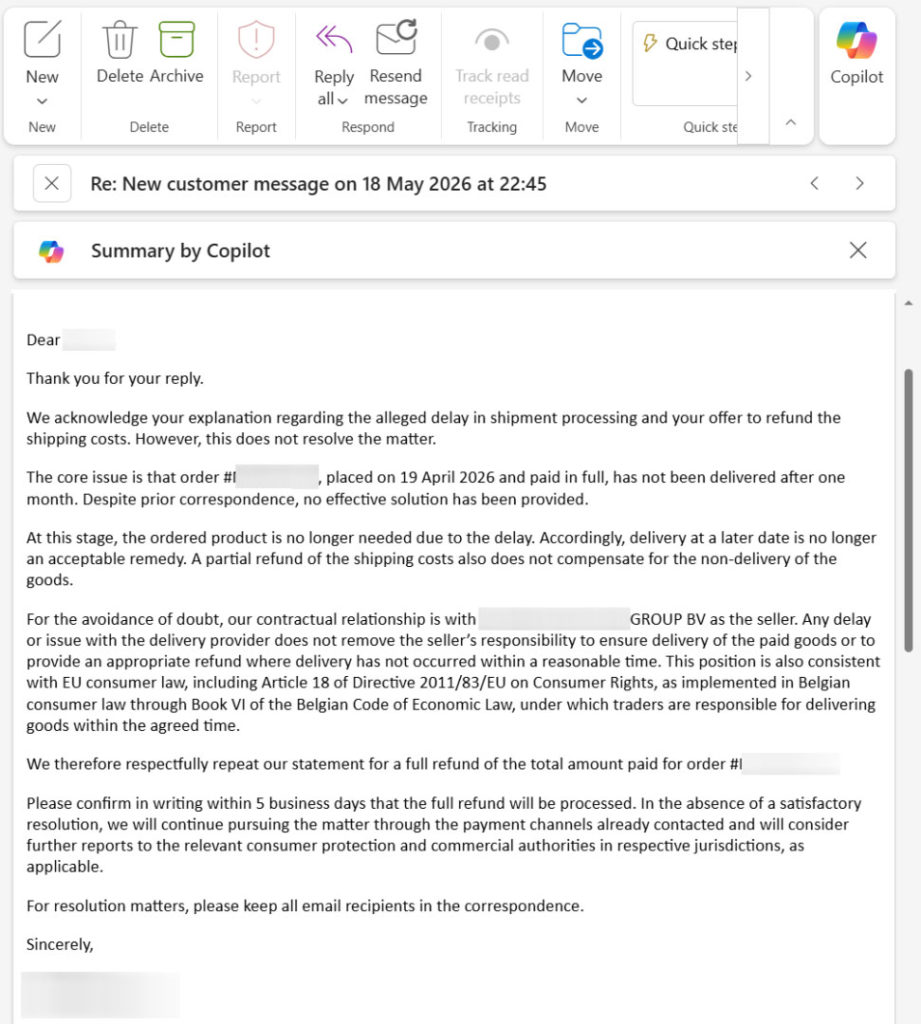 How to treat online fraud, communication example